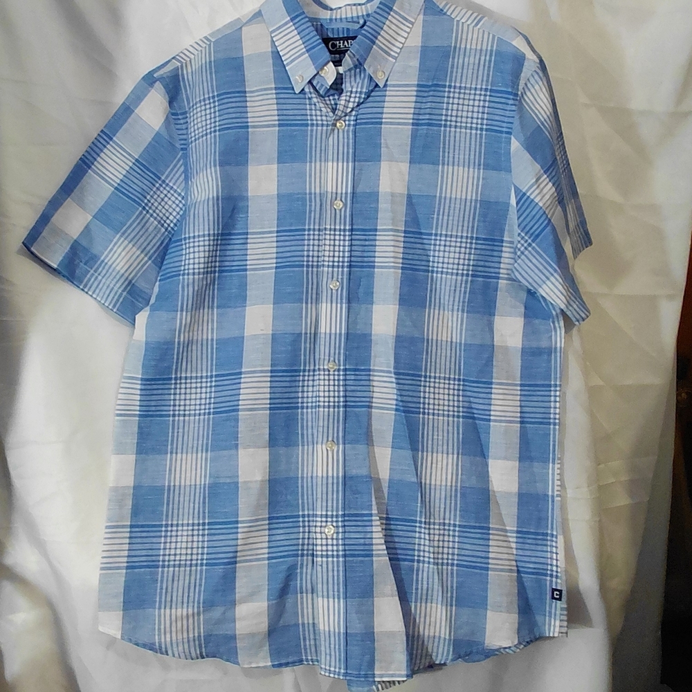 Chaps Blue and White Plaid Button-Down Shirt